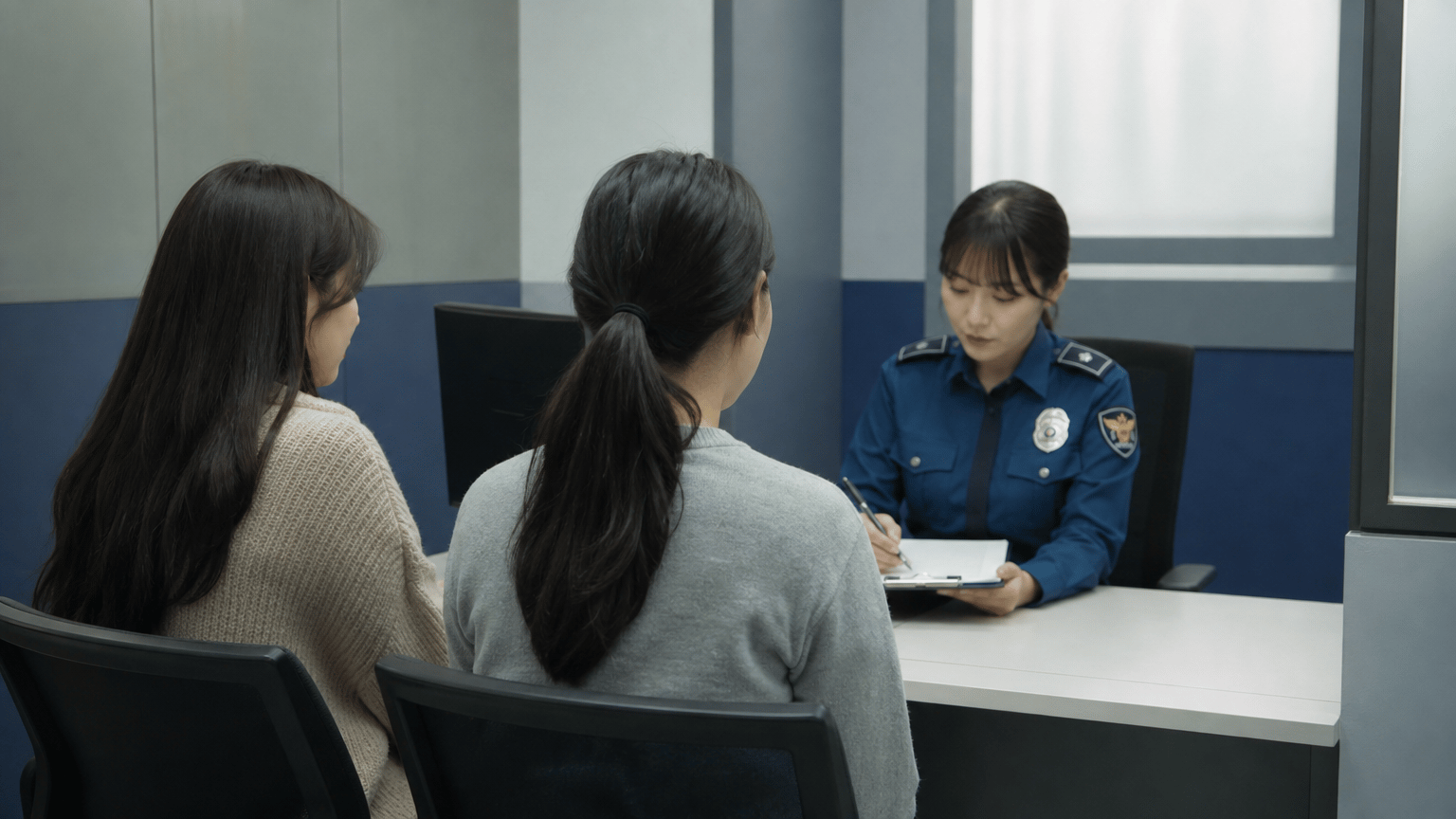AI 생성 이미지 - 경찰 조사 전 메모 정리 장면, 통화기록이나 문자 내역을 정리하는 이미지